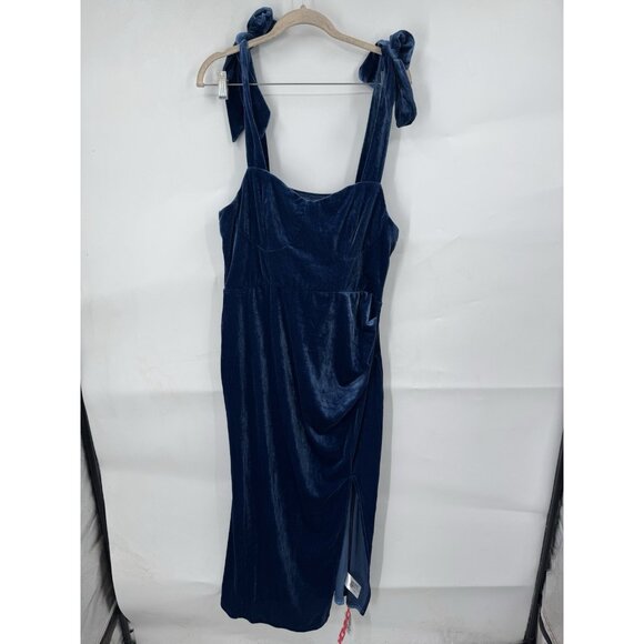 Cider Velour Witchy Celestial Midi Dress Women 0XL Blue Tie Shoulder Whimsigoth - Picture 1 of 8